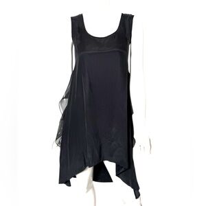 Vintage Silk Dress‎ First Kiss ethereal ruffle layers Black Sleeveless whimsy S